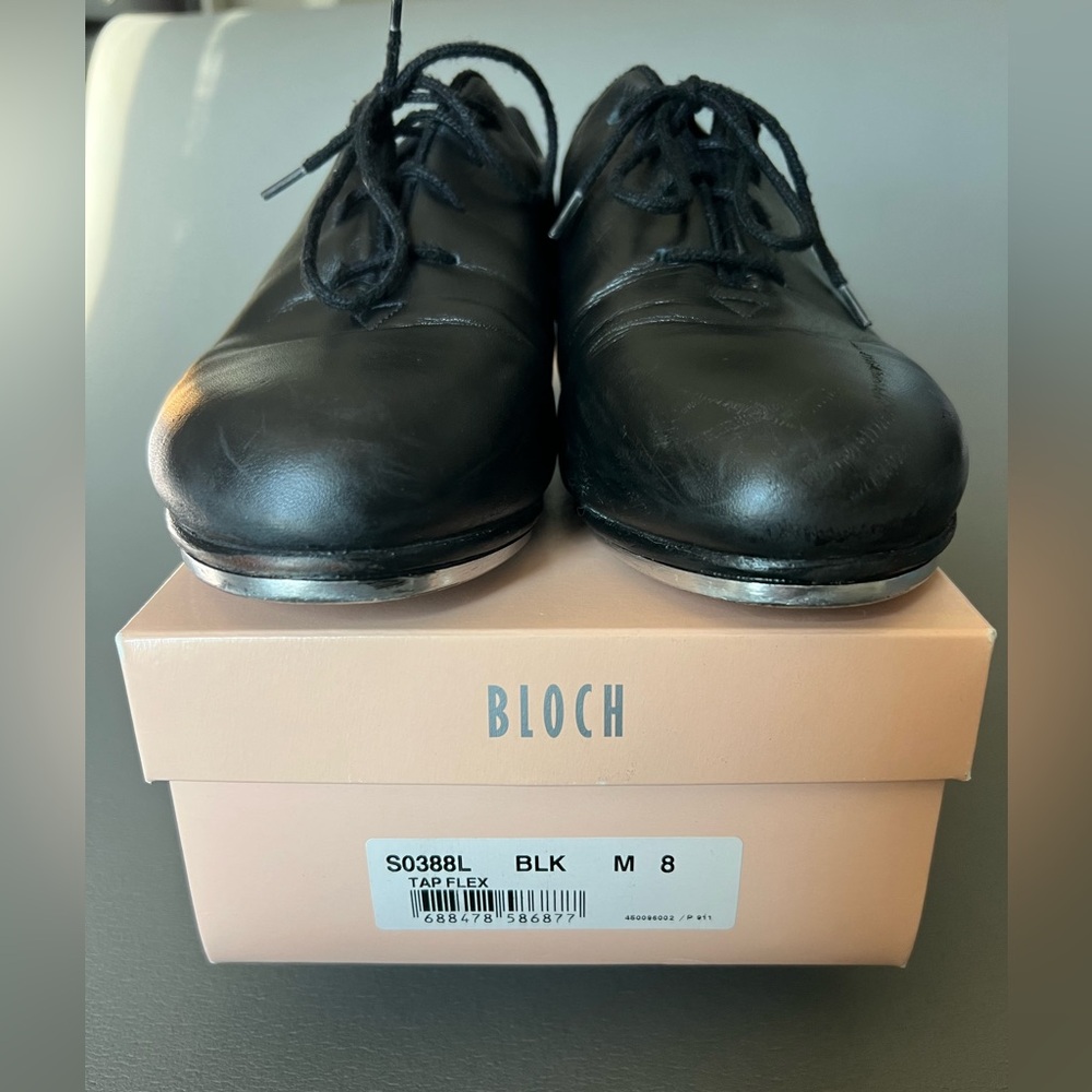 Preowned Bloch Ladies Tap Black Leather Shoes, Size 8